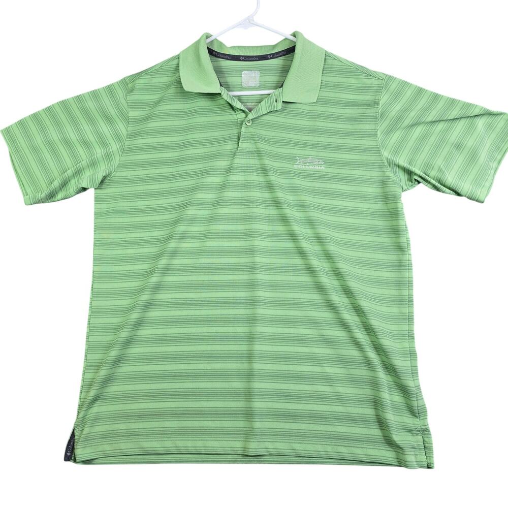 Columbia Fish Logo Polo Shirt Men Medium Light Green Casual Golf Vented Textured